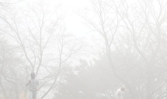 수도권을 비롯한 전국 곳곳에서 고농도 미세먼지가 한때 '매우 나쁨' 수준까지 오른 7일 남산서울타워 인근 도로가 미세먼지와 안개의 영향으로 희미하게 보이고 있다. 뉴스1