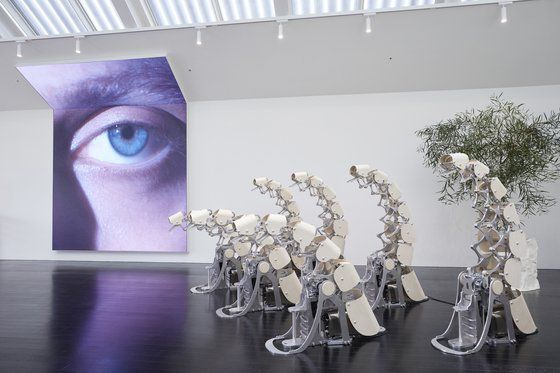 움직이는 예술품을 의미하는 '키네틱 아트'로 갈대의 우아함을 표현했다. 하우스 도산 4층, '탬버린즈' 매장 모습. 사진 젠틀몬스터