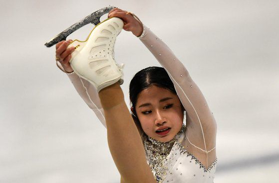 24일 열린 2021 세계선수권 쇼트프로그램에서 연기를 펼치는 이해인. [AP=연합뉴스]