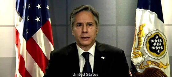 안보리 고위급 특별 회상 회담에서 앤서니 블링컨 미국 국무장관이 연설하고 있다. [유엔 사이트 캡처]