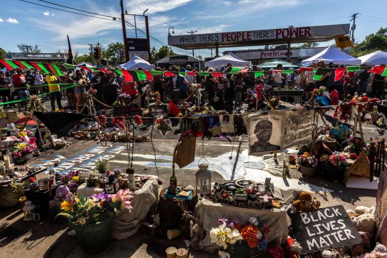 미니애폴리스 조지플로이드 광장에서 조지 플로이드 1주기 추모행사가 열렸다. AFP=연합뉴스