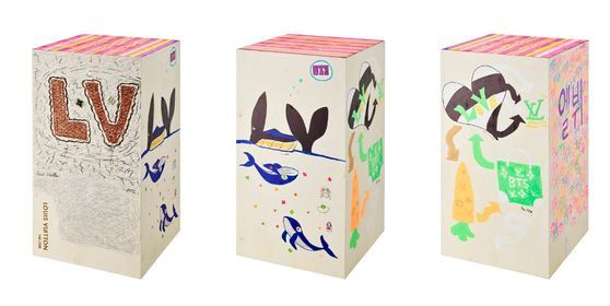 BTS가 디자인한 트렁크. 왼쪽부터 RM, 지민, 제이홉·진, 슈가(오른쪽면)가 디자인했다. 사진 루이비통