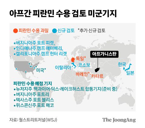 아프간 피란민 수용 검토 미군기지. 그래픽=김영희 02@joongang.co.kr