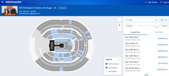 티켓몬스터에 올라온 리셀 티켓들. 1만 5000달러에 거래중인 VIP 석이 눈에 띈다.