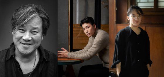 왼쪽부터 공로예술인상 이장호 감독, 굿피플예술인상 정우성 배우, 독립영화예술인상 윤단비 감독. [사진 신영균예술문화재단]