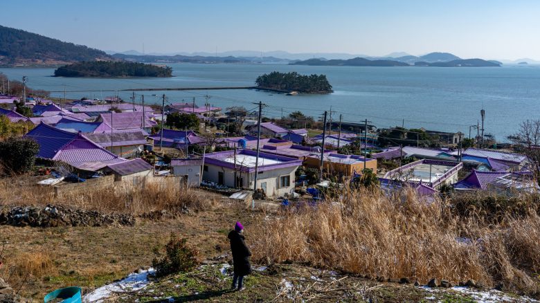 반월도 마을식당 뒤편 언덕에서 내려다본 반월도 마을 전경. 백종현 기자
