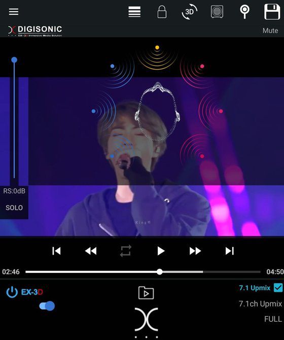 스테레오 음악 및 소리를 3차원 공간 오디오로 변환해주는 디지소닉의 'EX-3D Spatializer' 솔루션을 적용한 앱 화면. [사진 디지소닉]