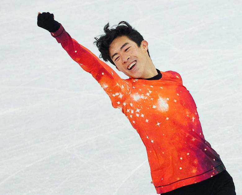 지난 10일 남자 싱글 프리스케이팅에서 즐겁게 연기하고 있는 금메달리스트 네이선 첸. [연합뉴스]