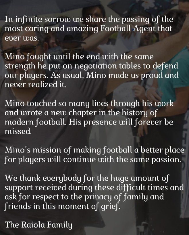 라이올라 가족이 트위터에 사망 성명을 발표했다. [사진 라이올라 트위터]