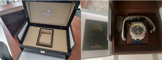 김 고문은 "보증서와 박스가 있다고 해서 안심하면 안된다"고 조언한다. 왼쪽 파텍필립 위조 박스와, 오른쪽 오데마피게 위조 박스. [사진 김한뫼]