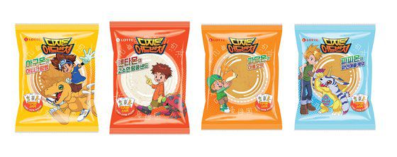 세븐일레븐이 출시한 디지몬 캐릭터 빵 4종. [사진 롯데제과]