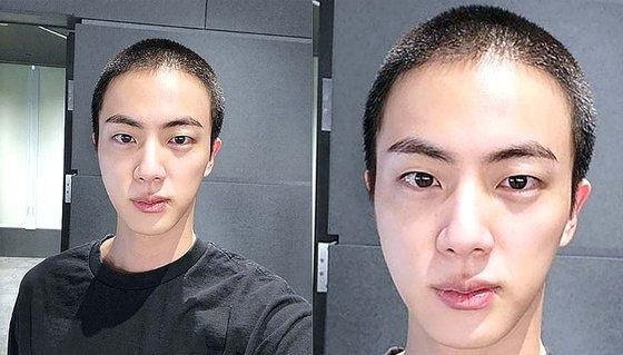 BTS 멤버 진이 지난 11일 팬 커뮤니티 위버스에 군 입대를 앞두고 짧게 자른 머리를 공개했다. 사진 위버스