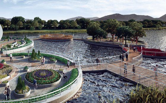 차가 달리던 도로를 잔디 길로 조성한 그린아일랜드. 프리랜서 장정필