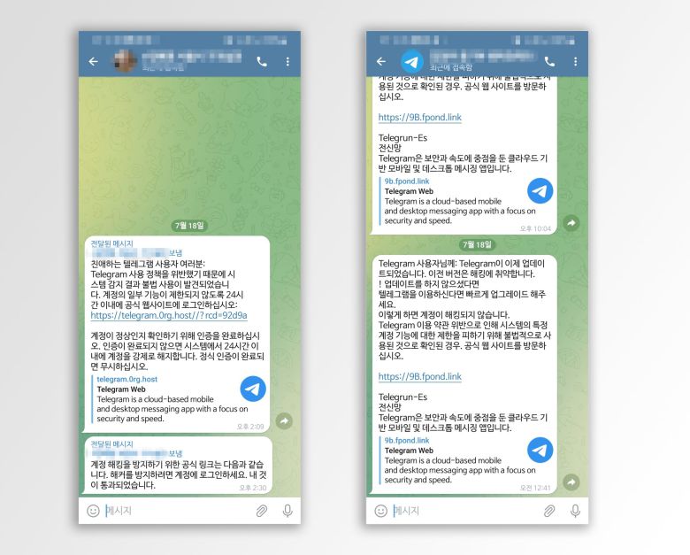 18일 보안업계에 따르면 최근 텔레그램을 통한 피싱 사기가 확산하고 있어 이용자들의 주의가 요구된다. 독자 제공