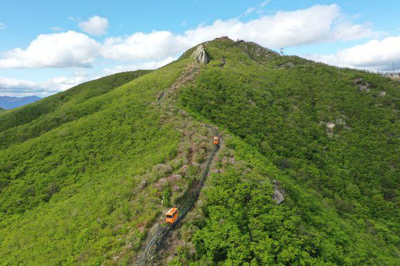 경남 함양대봉산휴양밸리 모노레일은 3.93㎞로 국내에서 가장 긴 산악형 모노레일이다. [사진 함양군]