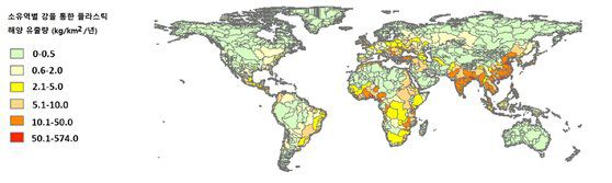 강 유역별 플라스틱 쓰레기 해양 유출량. [자료: Nature Communications, 2023]