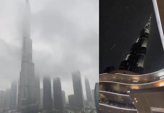 10일(현지시간) 지난 9일 두바이에 폭우와 우박 등이 쏟아져 도시가 온통 물 바다가 됐다. 이날 두바이에는 6시간 동안 50㎜의 비가 내렸는데 이는 국가 전체 연간 강수량(120㎜)의 거의 절반 수준이다. 폭우로 도로가 물에 잠긴 모습. 사진 인스타그램 영상 캡처