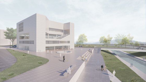 시흥시 문화원 설계 공모전 당선작 조감도. 당선자는 시와 1년 넘게 공사비 갈등을 빚다 계약해지 당했고, 시는 설계 공모전을 다시 추진하고 있다.
