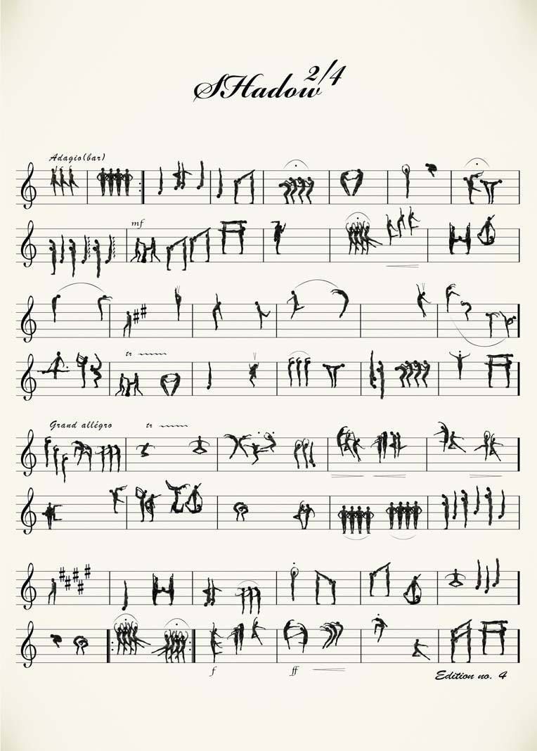 국립발레단 단원들로 오선지를 그린 박귀섭 작가의 작품.