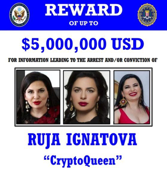 코인원 창립자인 루자 이그나토바의 지명수배 전단. 미국 연방수사국(FBI)