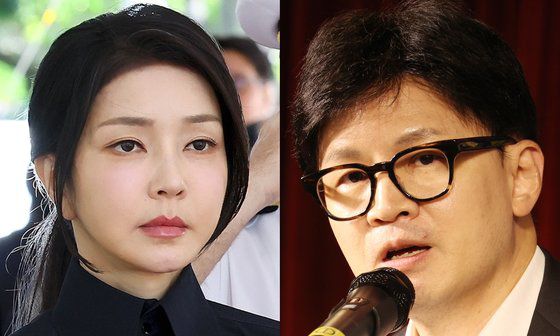 김건희 여사가 8일(현지시간) 미국 하와이 국립 태평양 기념묘지에서 국기에 대한 경례를 하고 있다. (왼쪽사진) 한동훈 국민의힘 당대표 후보가 12일 오전 대구 남구 이천동 대구아트파크에서 열린 아시아포럼21 초청토론회에 참석해 발언하고 있다. (오른쪽 사진) 대통령실사진기자단·뉴스1