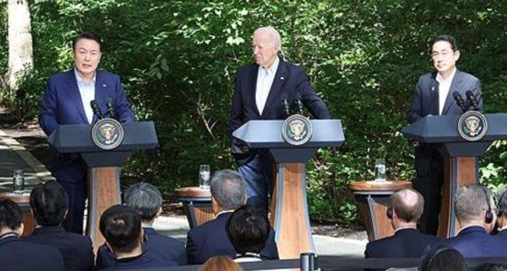 지난해 8월 캠프 데이비드 정상회의. 연합뉴스