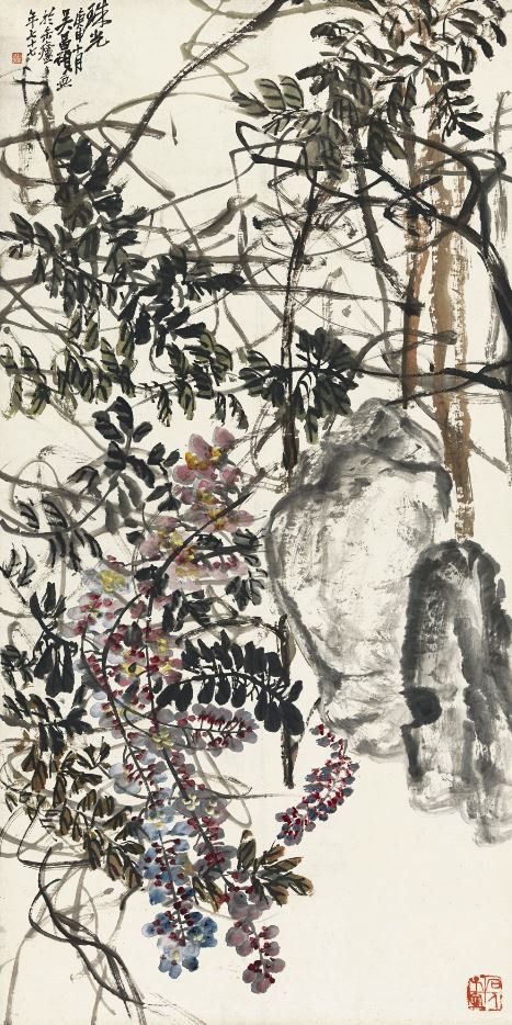 우창숴(吳昌碩,), 구슬 빛(珠光), 1920, 종이에 먹, 색, 139.6x69cm, 중국미술관 소장