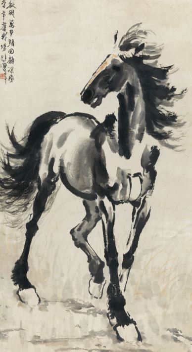 쉬베이훙(徐悲鴻), 전마(戰馬),, 1942, 종이에 먹, 색, 110.5x61.3cm, 중국미술관 소장