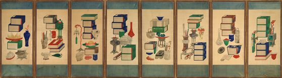 책거리 8폭 병풍, 종이에 채색, 사진 아모레퍼시픽미술관