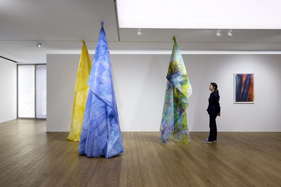 샘 길리엄의 2018년장 드레이프 회화가 걸린 서울 한남동 페이스갤러리 전시장. 사진 페이스갤러리