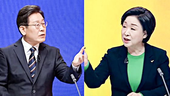 지난 대선 과정 중 한 TV토론에서 이재명 민주당 후보가 심상정 정의당 후보와 논쟁하고 있다. 유튜브 캡처