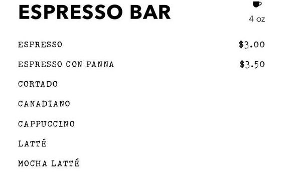 캐나다 회사인 키킹 호스 커피의 메뉴판. 사진 키킹 호스 커피 홈페이지 캡처