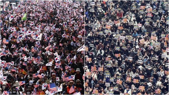 지난 8일 서울 도심 곳곳에서 윤 대통령 탄핵 찬반 집회가 열렸다. 왼쪽 사진은 광화문 세종대로에서 열린 탄핵 반대집회 ‘자유통일을 위한 국민대회’. 오른쪽 사진은 종로구 안국동에서 열린 ‘야5당 공동 내란종식·민주헌정수호를 위한 윤석열 파면 촉구 범국민대회’. 김현동 기자.