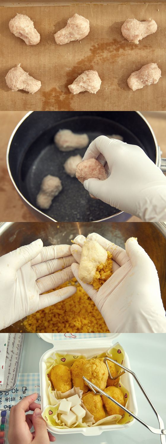 사람에 비해 체구가 작은 반려견을 위한 치킨은 닭고기를 염지하거나 기름에 튀기는 과정이 없기 때문에 저지방·저염분이고, 크기도 작은 편이다.