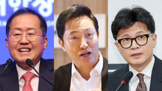 홍준표 대구시장(왼쪽부터)·오세훈 서울시장·한동훈 전 국민의힘 대표. 뉴스1·연합뉴스