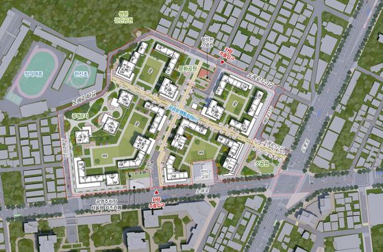 서울시의 신속통합기획 100번쨰 대상지인 도봉구 쌍문동 81일대 단지 배치도. 노후 주택단지였던 이곳은 1900여 세대 규모의 미래 주거단지로 탈바꿈한다. 사진 서울시