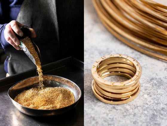 불가리는 모든 주얼리에 사용되는 금은 ‘책임 있는 주얼리 협의회(Responsible Jewellery Council)’의 관리 체인 인증을 받은 것만을 사용한다. 오른쪽 사진은 이로 만든 비제로원 링. 사진 불가리