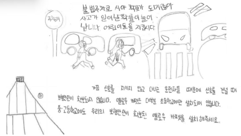 아동들이 아동 안전 관련 원하는 정책을 직접 그림으로 표현한 내용. 사진 초록우산