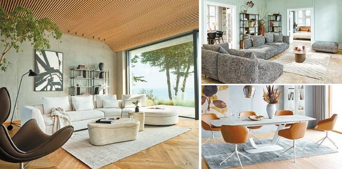 보컨셉은 신규 입주 고객 상담 서비스를 제공한다. 사진은 왼쪽에서 시계방향으로 베르가모 소파, 살라망카 소파, 알리칸테 다이닝 테이블. [사진 보컨셉]