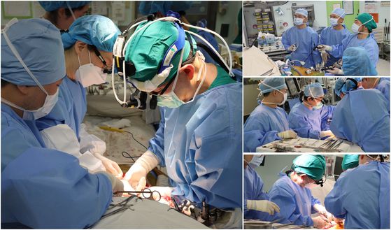 서울아산병원 간이식팀이 지난달 30일 네 개의 수술방에서 생체 간이식 두 건을 동시에 시행하고 있다. 사진 서울아산병원