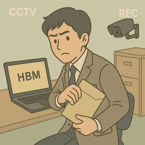 고대역폭메모리(HBM) 반도체 패키징 기술을 회사서 빼내는 직원의 모습을 표현한 인공지능(AI) 생성 이미지. 일러스트 챗GPT