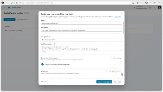 MS 365 코파일럿을 이용하면 회사 데이터, 워크플로우 등을 이용해 AI 모델을 파인튜닝 할 수 있다. 사진 MS