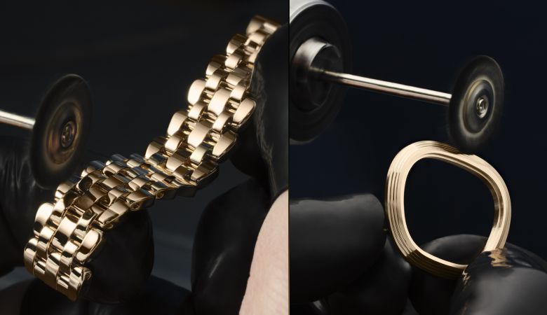 브레이슬릿과 케이스 폴리싱 작업 과정. 일일이 사람의 손을 거쳐 이뤄진다. 사진 피아제