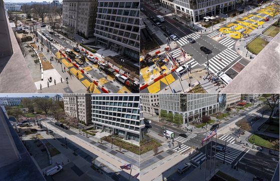 '흑인의 생명도 소중하다' 운동의 중심지였던 워싱턴 백악관 인근 16번가에 설치됐던 문구를 비롯해 차량 통제 설비 등이 지난 3월부터 철거가 시작돼 4월 공사를 완료했다. 현재 이곳의 차량 통행이 재개됐고, 'Black Lives Matter Plaza'로 명명됐던 지명도 삭제됐다. AP=연합뉴스