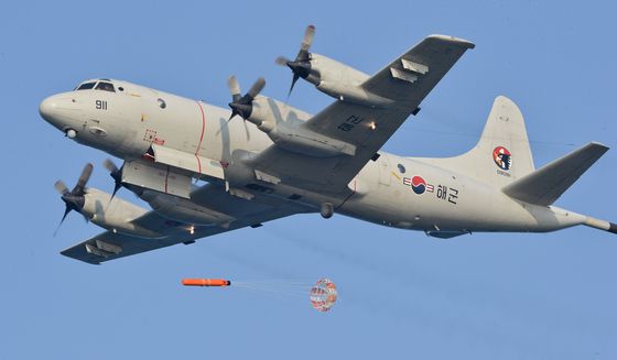(포항=뉴스1) 정우용 기자 = 29일 오후 1시 35분쯤 경북 포항 남구 동해면 야산에 해군 해상 초계기 (P-3C)가 추락해 출동한 소방관이 진화작업을 벌이고 있다. 뉴스1
