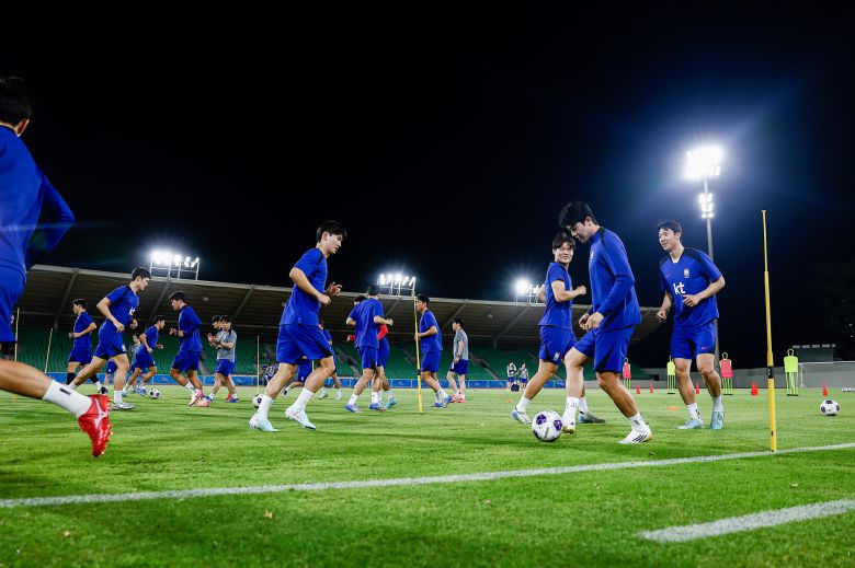 이라크전을 앞두고 현지 훈련 중인 축구대표팀. [사진 KFA]