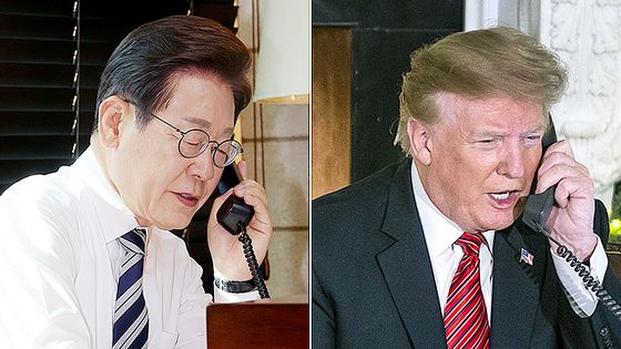 이재명 대통령(왼쪽)과 도널드 트럼프 미국 대통령은 지난 6일 첫 통화에서 한ㆍ미동맹 발전을 위해 긴밀히 협력하기로 했다. EPA=연합뉴스