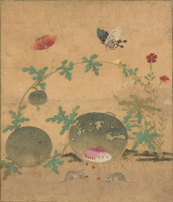 신사임당 '초충도'(16세기) 10폭 병풍 중 '수박과 들쥐'. 국립중앙박물관 소장. 사진 간송미술문화재단
