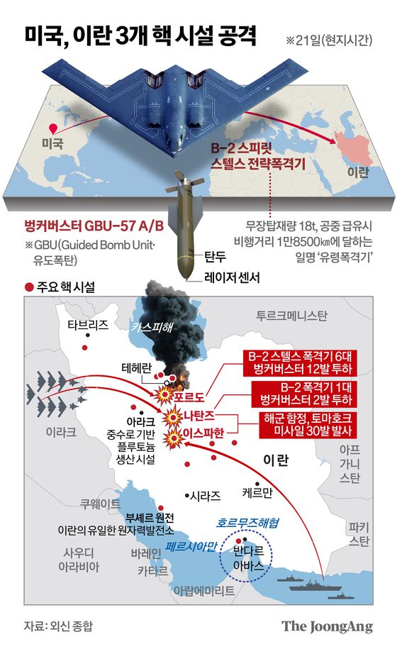 B-2 폭격기가 22일(현지시간) 이란 핵시설에 대한 공습을 마치고 미국 화이트맨 공군 기지에 도착하고 있다. AP=연합뉴스