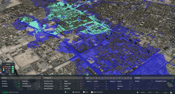 한국수자원공사가 사우디 제다에 수출한 '디지털 트윈 시스템'. 홍수 시뮬레이션을 통해 침수 지역을 예측할 수 있다. K-water 제공